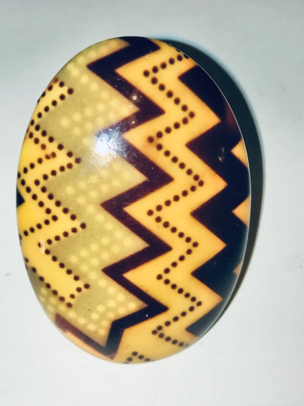 Vintage Mustard Yellow Zig Zag Statement Ring Retro Geometric Size 7 Brown